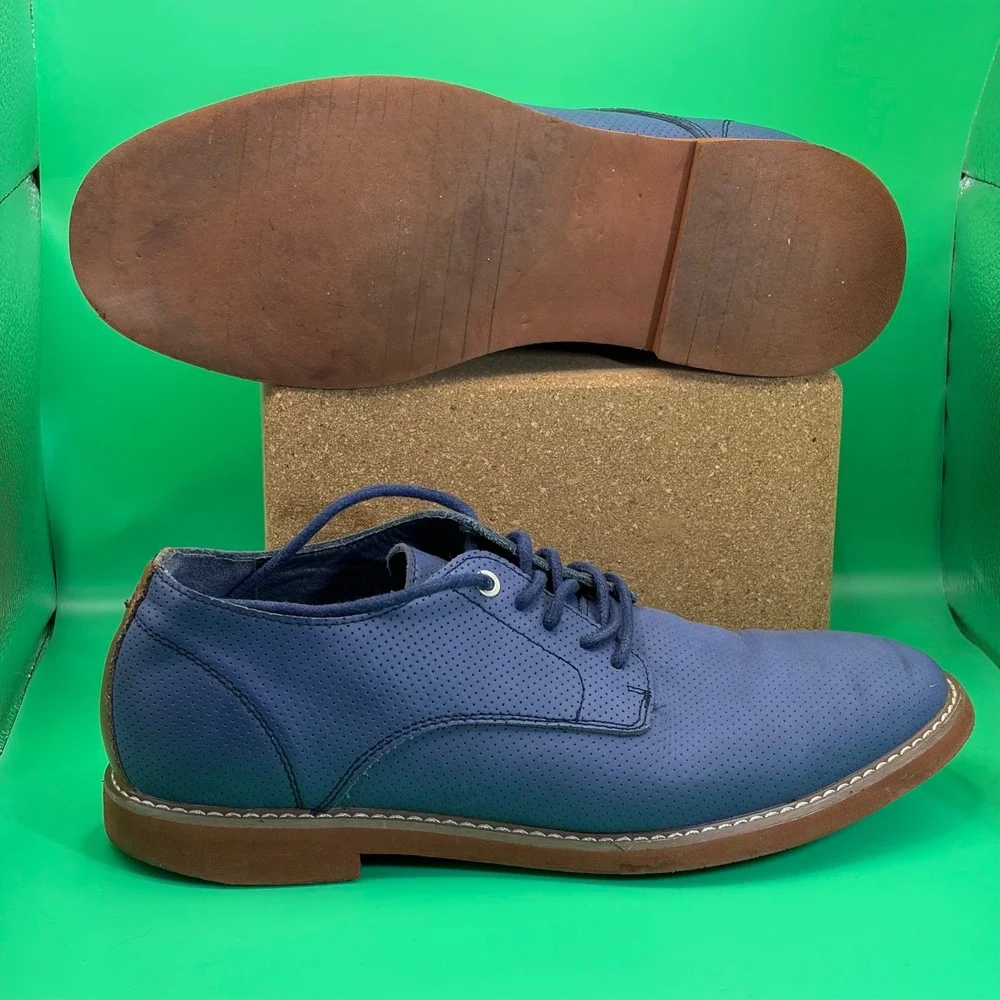 Tommy Hilfiger Seaside Oxford Shoes Mens 10.5 Navy Blue Perforated Leather Derby
